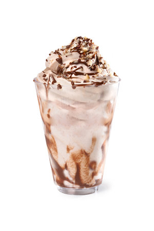 Mousse Sundae in Glass - Hazelnut Dessert - Isolated on White Backgroundの写真素材