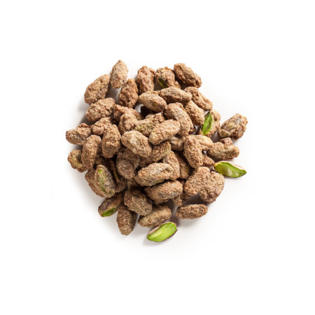Sugared Pistachios from Above - Isolated on White Backgroundの写真素材