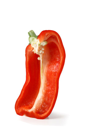 Red Sweet Pepper Cut Open from Italy - Isolated on White Backgroundの写真素材