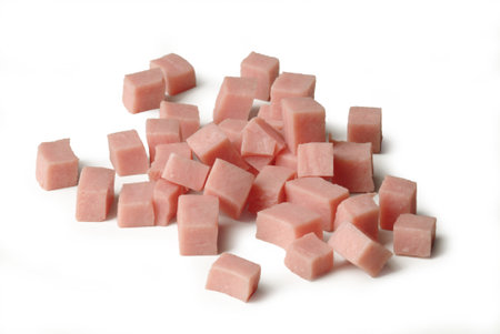 Diced Cooked Ham - Isolated on White Backgroundの写真素材