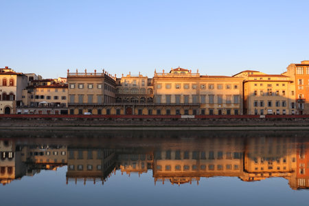 View on Corsini palace from river at sunset time. Florence, Italyのeditorial素材