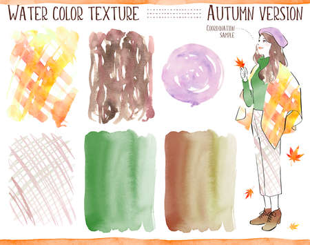 Watercolor texture set : Autumn coordinationの写真素材