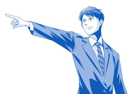 Handsome Businessman: Man Pointing Blue Single Color Versionのイラスト素材