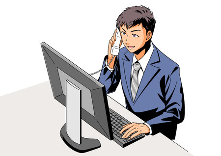 Handsome Businessman: Man Answering the Phone, Full Color Versionのイラスト素材