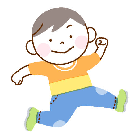 Illustration of a jumping child Boy runningのイラスト素材