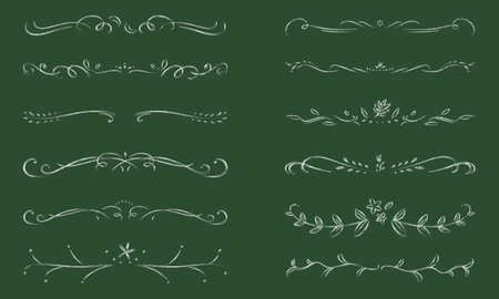 Set of hand drawn decorative elements for design. Vector Illustration.Soft and elegant decorative borders with a natural feel (blackboard style)の写真素材