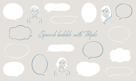 Collection of hand drawn speech bubbles. Vector illustration for your design.Speech_bubble with People, blue gray versionのイラスト素材