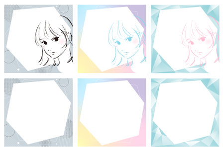 Girls illustration banner color variation set. Vector illustration.のイラスト素材