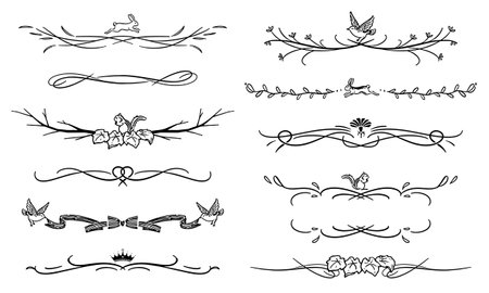 A set of elegant ornaments of animals and plants (black and white version)のイラスト素材