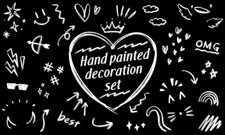 Doodle style pen handwriting decoration illustration set for portraits (black background ver.)のイラスト素材