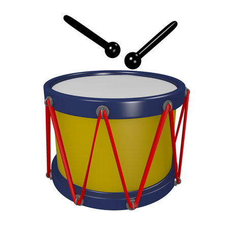 3D rendered Cartoon Toy Drum with drumsticksの写真素材