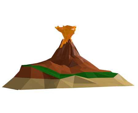 Desert Volcano Island Low poly 3D Render Illustrationの写真素材