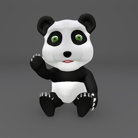 Cute panda sitted saying hello with hand greetingの写真素材
