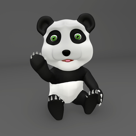 Cute panda sitted saying hello with hand greetingの写真素材