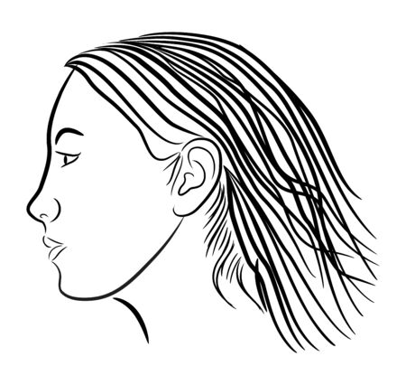 Japanese Girl in profile view with stylized tracesの写真素材