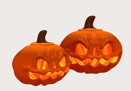 3D Illustration of Two Pumpkims Scary for Hallowen Dayの写真素材