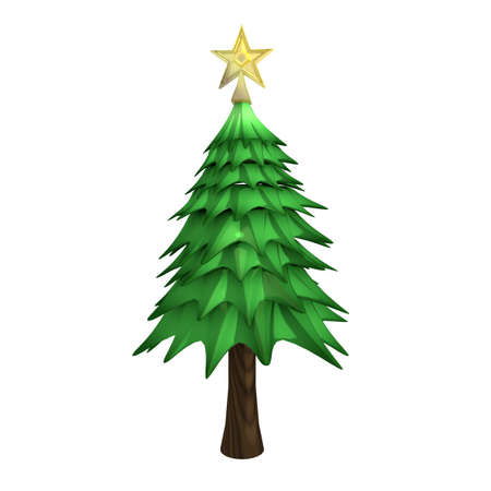 Christmas Tree with star on top and snowの写真素材