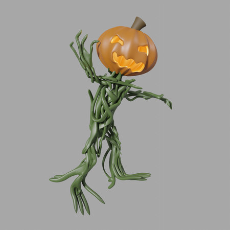 3d render of halloween pumpkin character isolated on gray backgroundの写真素材