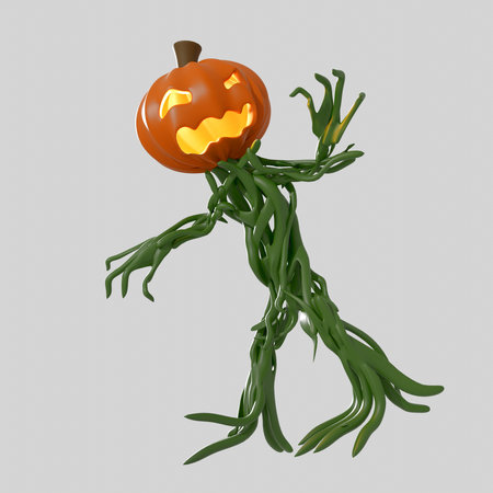 3d render of a halloween pumpkin character with green grassの写真素材