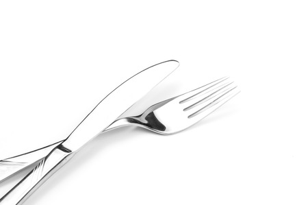 Silver tableware on white isolated background