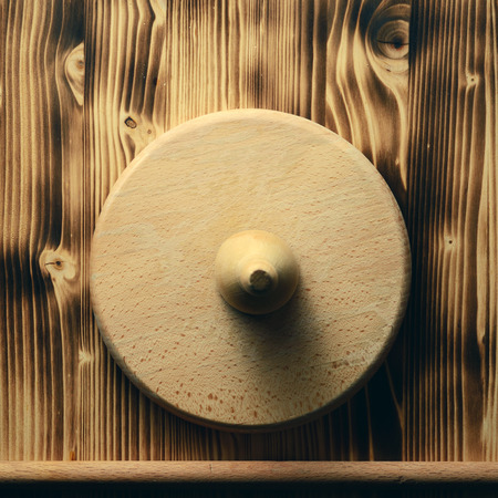 Empty vintage cutting board on planks food background conceptの写真素材