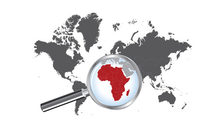 World map countries with Africa magnified by loupeのイラスト素材