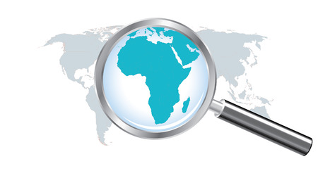 World map countries with Africa magnified by loupeのイラスト素材