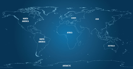 World Map of Continents With Outline Light Color
