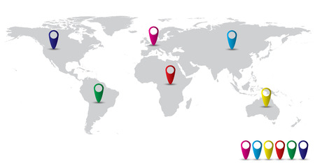 World Map Gray with Pinsのイラスト素材