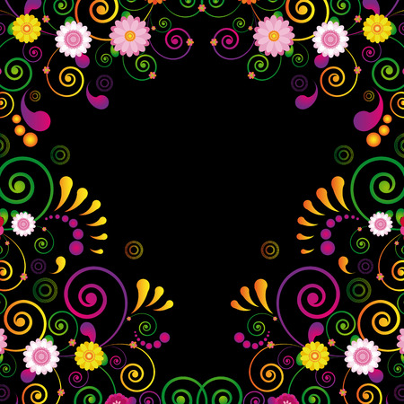Flower frame for the poster of Hawaiian night party. Illustration for your design.のイラスト素材