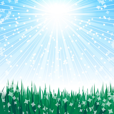 Green grass and blue sky. Illustration for your design.のイラスト素材