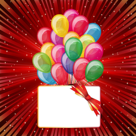 Colorful brightly backdrop with balloons, stars, card... -for your text or design.のイラスト素材