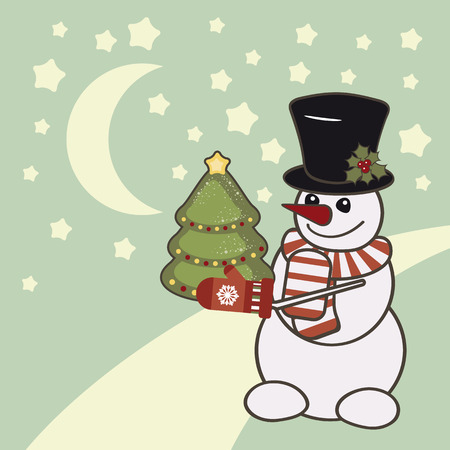 Retro Christmas card with a snowman.のイラスト素材