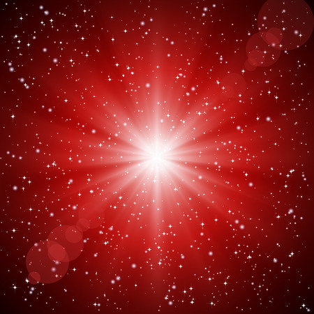 Abstract red background of luminous rays and stars.のイラスト素材