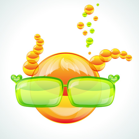 Red head girl wearing green sunglassesのイラスト素材