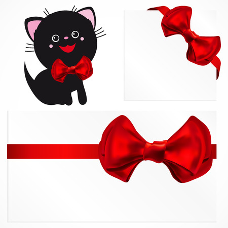Pussycat and red gift bows. Vector image.のイラスト素材