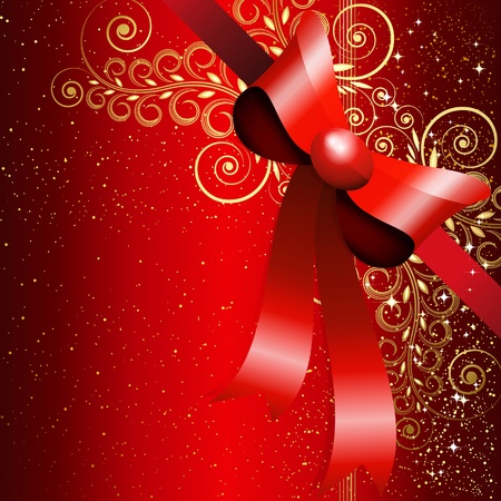 Red gift bow with floral curlのイラスト素材