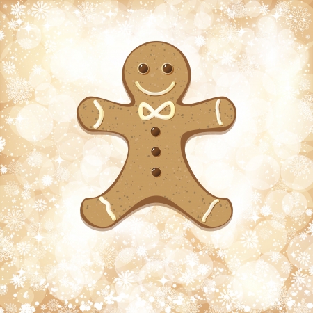 Christmas background with golden lights and gingerbread man.のイラスト素材