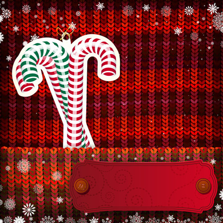 Christmas decorations on handmade knitted background.のイラスト素材