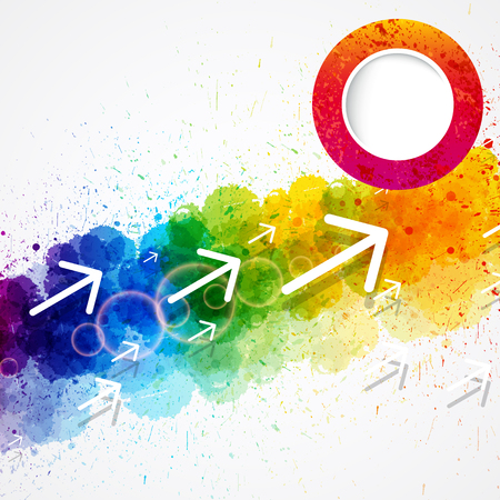 Vector abstract rainbow watercolor background with arrows and paint splash design.のイラスト素材