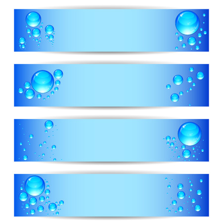 Vector set banners with clean water bubbles on a blue background.のイラスト素材