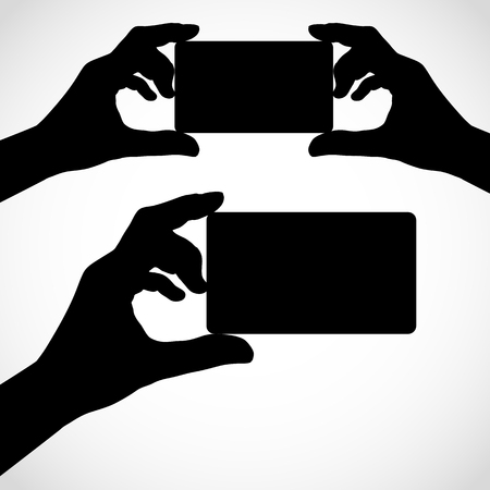 Two hands with fingers spread out and card. Vector silhouettes. Element for your design.のイラスト素材