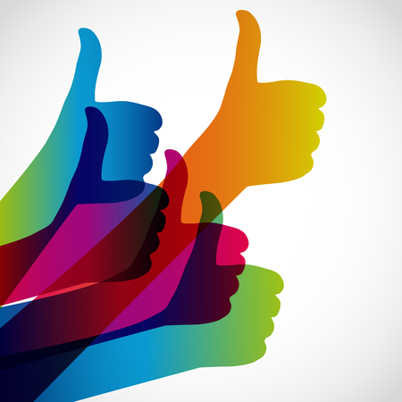 Hands with thumb up, like social media background, web network symbol, vector finger sign, icon design illustration.のイラスト素材