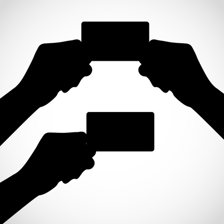 Two hands with fingers spread out and card. Vector silhouettes. Element for your design.のイラスト素材