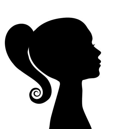 Beautiful woman profile silhouettes with elegant hairstyle, vector young female face design, beauty girl head with styled hair, fashion lady graphic portrait.のイラスト素材