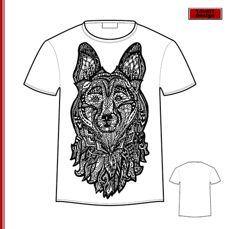 White gift T-shirt with Dog head, face sheepdog,  animal graphic symbol 2018, isolated vector illustration.のイラスト素材