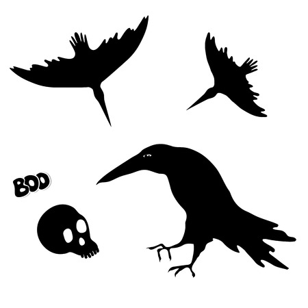 Silhouettes of witch ravens and skull. Halloween element design.のイラスト素材
