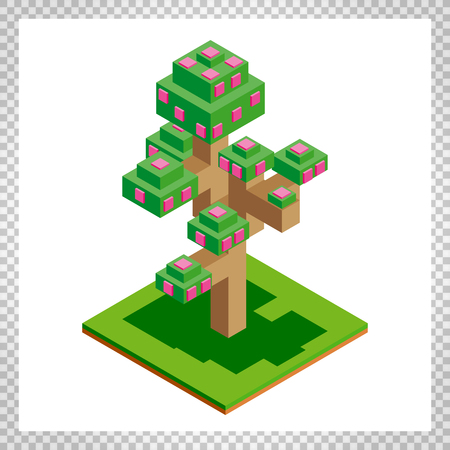 Isometric vector tree icon for forest, park, city. Landscape constructor for game, map, prints, ets. Isolated on white background.のイラスト素材