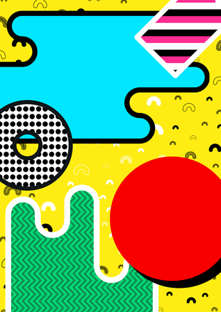 Memphis poster, background with simple geometric elements, patterns fashion trend 80-90s. Vector.のイラスト素材