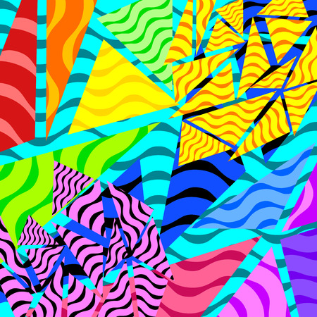 Black and colorful waves triangles pattern, abstract geometric contrast background. Vector.のイラスト素材